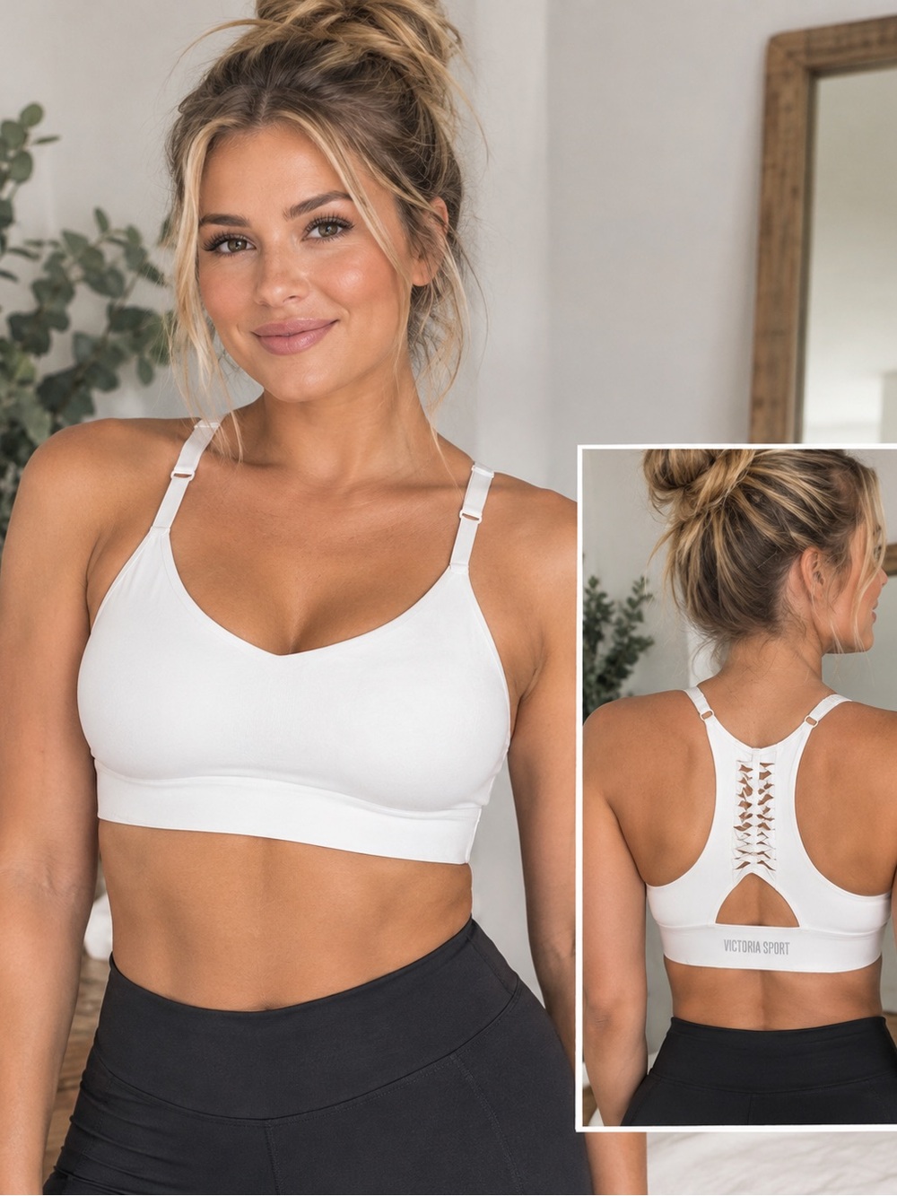 Victoria's Secret White Lace-Up Racerback Sports Bra